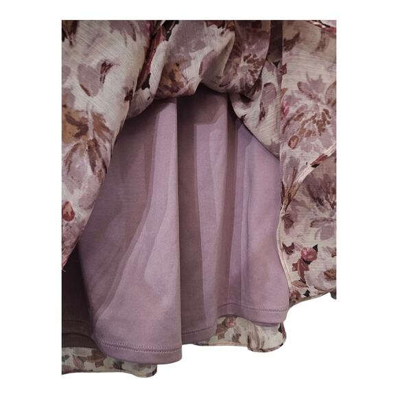 Lauren Conrad Womens XL Blouse Purple Floral Sheer Overlay Lined Keyhole Button - Picture 7 of 10